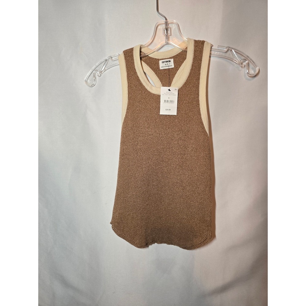 Cotton On Rib Cutaway Knit Tank Fawn Lurex Champagne Metallic Racerback Sm NWT - Picture 2 of 8